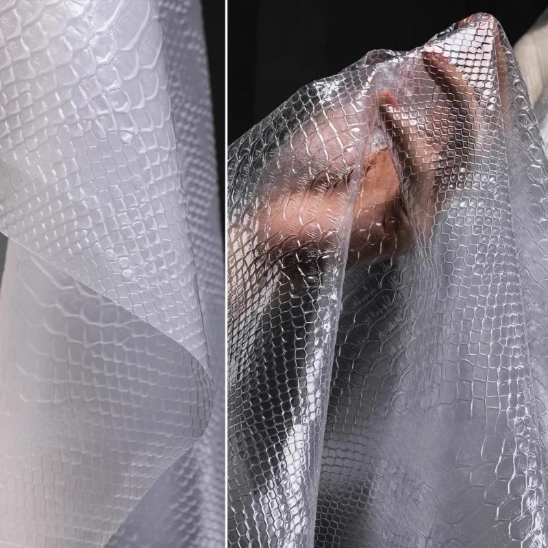 Transparent/Frosted TPU Waterproof Fabric Snake Skin Pattern Tarp Creative Bottoming Shirt Skirt Clothing Fabric for DIY Sewing