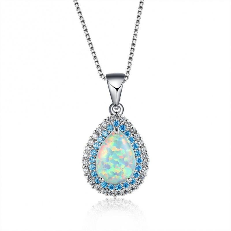 Cold Wind Platinum Water Drop Edge Diamond Opal Necklace Women's Delicate Necklace