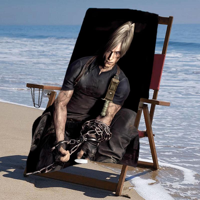 proof beach towel with a Resident Evil Leon S. Kennedy2 pattern - soft,absorbent,quick-drying,machine washable - perfect for swimming,camping,bathing