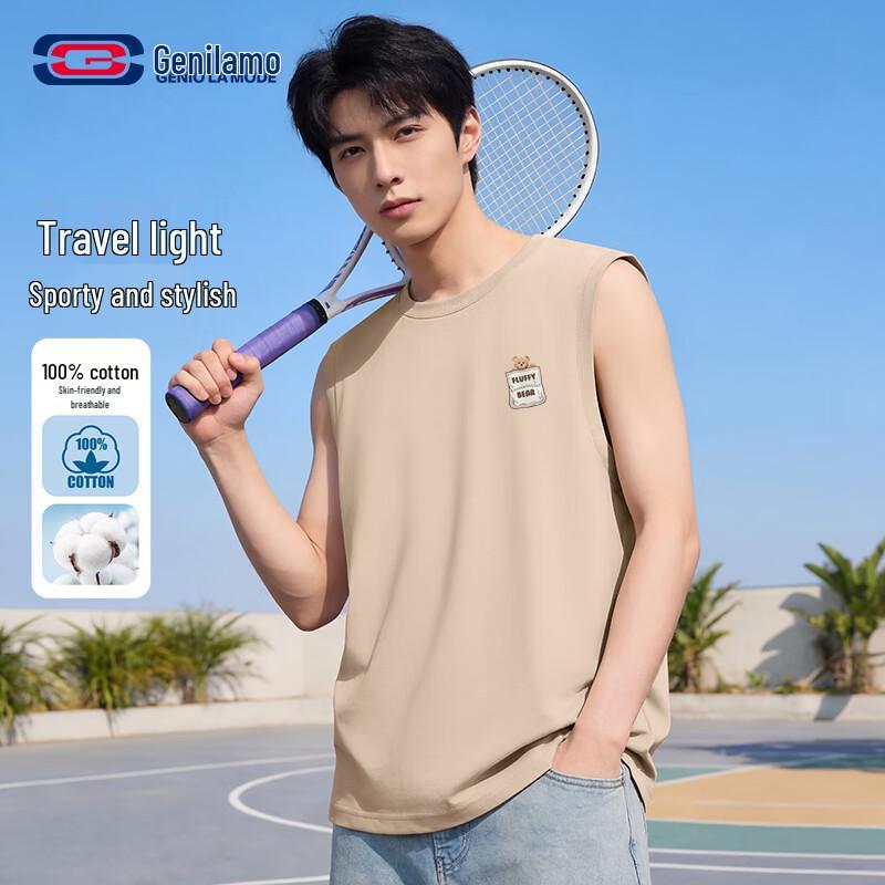 GENIOLAMODE Men s Bear Pocket Cotton Tank Top L