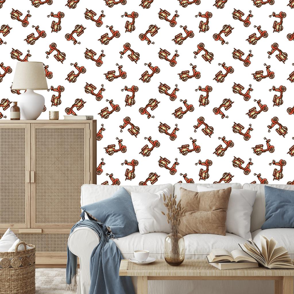 Wallpaper Drawn Scooters for Living Room and Bedroom 50x1000