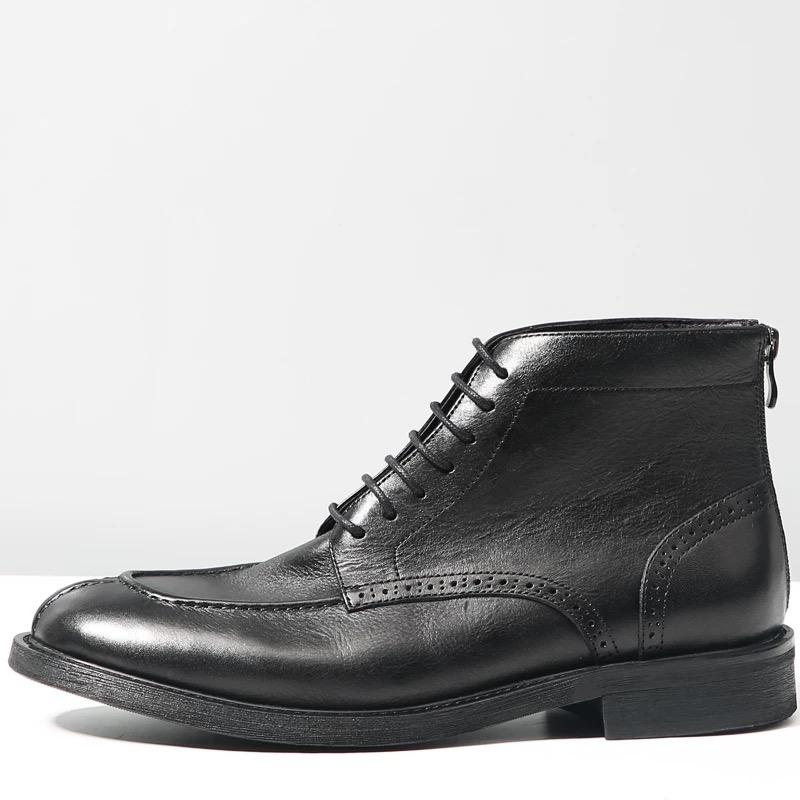 Fashion Handmade Designer Pointed Toe Men Brogues Boots Luxury Premium Top Layer Cowhide Genuine Leather Lace Up Dress Shoes for Men