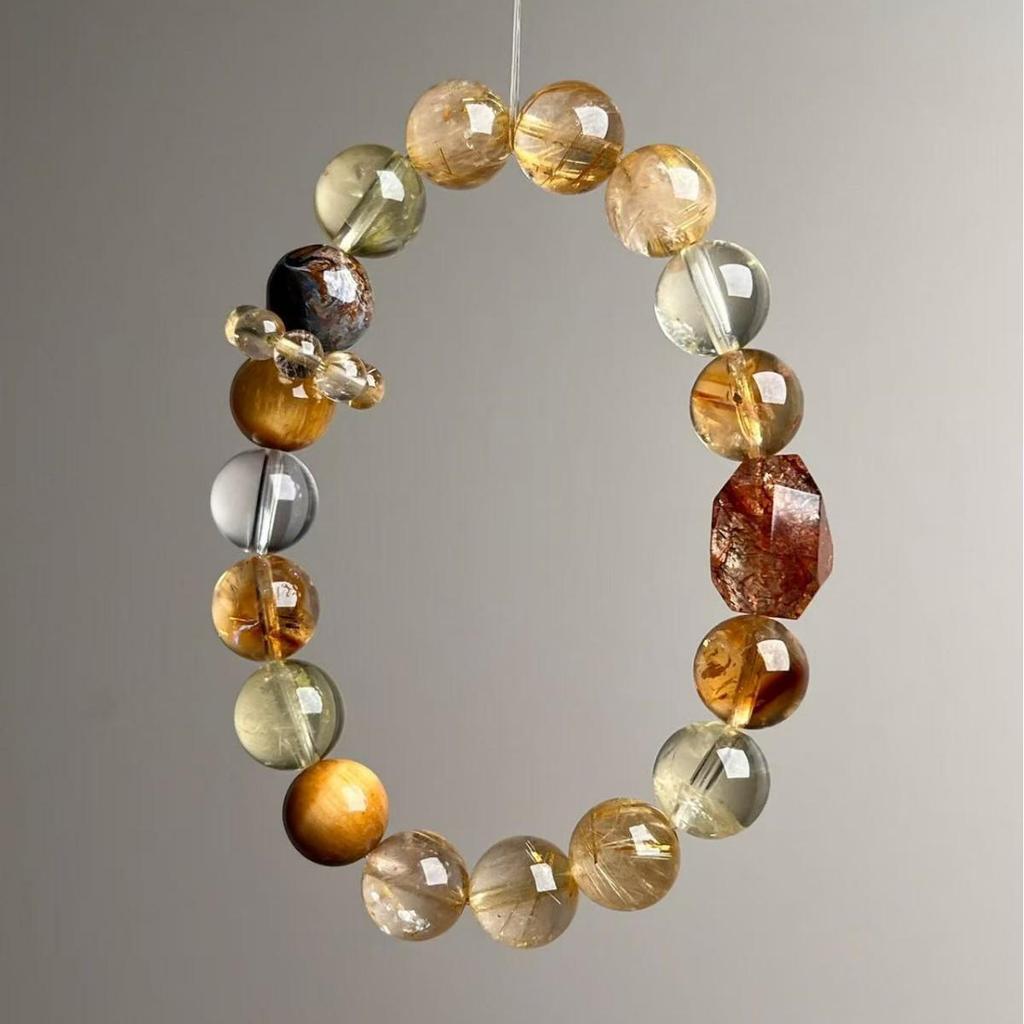 High-End Titanium Rutilated Quartz & White Crystal Ghost Inclusion Bracelet - Luxurious Fashion Design