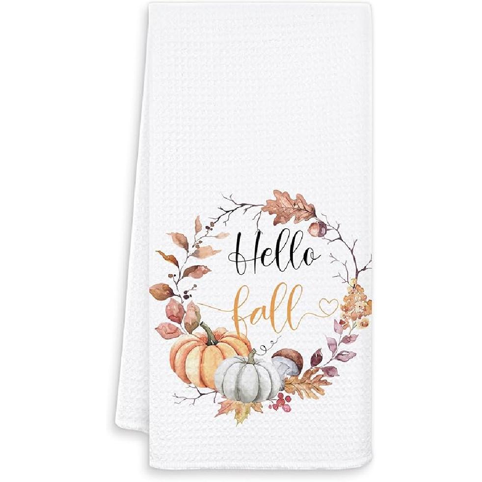 Fall Pumpkin Cow Kitchen Towels, Rustic Farm Animal Floral Pumpkin Dish Tea Towel for Kitchen Decor, Farmhouse Fall Autumn Hand Towels for Bathroom
