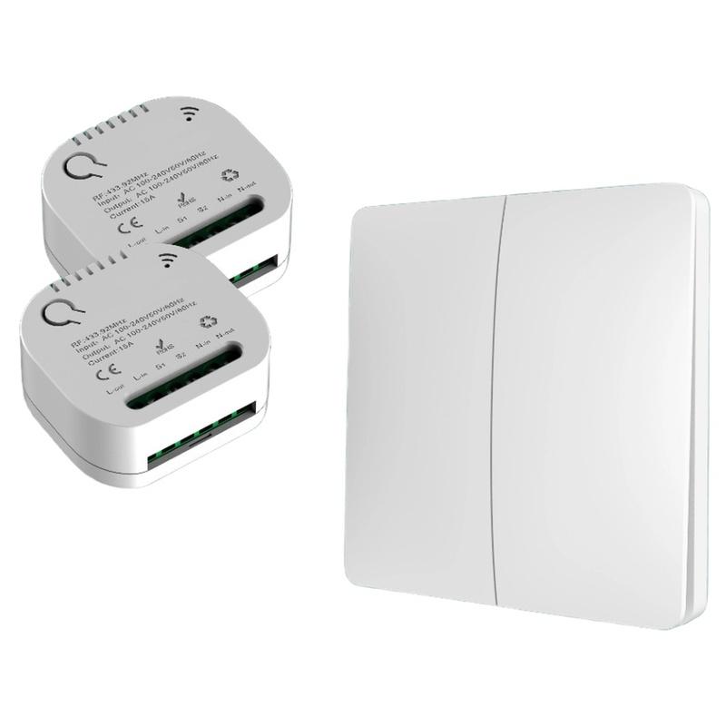 Wireless SelfPowered Light Switch and Receiver Kit with Dual Input Output Connections for Wall Lights and Appliances
