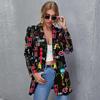 Vintage Letter Nepravidelný potisk Blazer Dámská bunda High Street Fashion Plus Size Elegantní Lady Coat Americký stylový