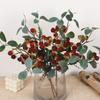 Red Berry Raspberry Artificial Plant Green Leaves Accessories Faux Fruit Floral Arrangement DIY Artificial Raspberry Branches