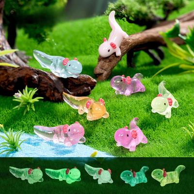 10/20/50Pcs Latest Luminous Axolotl Miniatures Ambystoma Mexicanum Luminous Axolotl Figurines Fish Tank Moss Microlandscape Decoration
