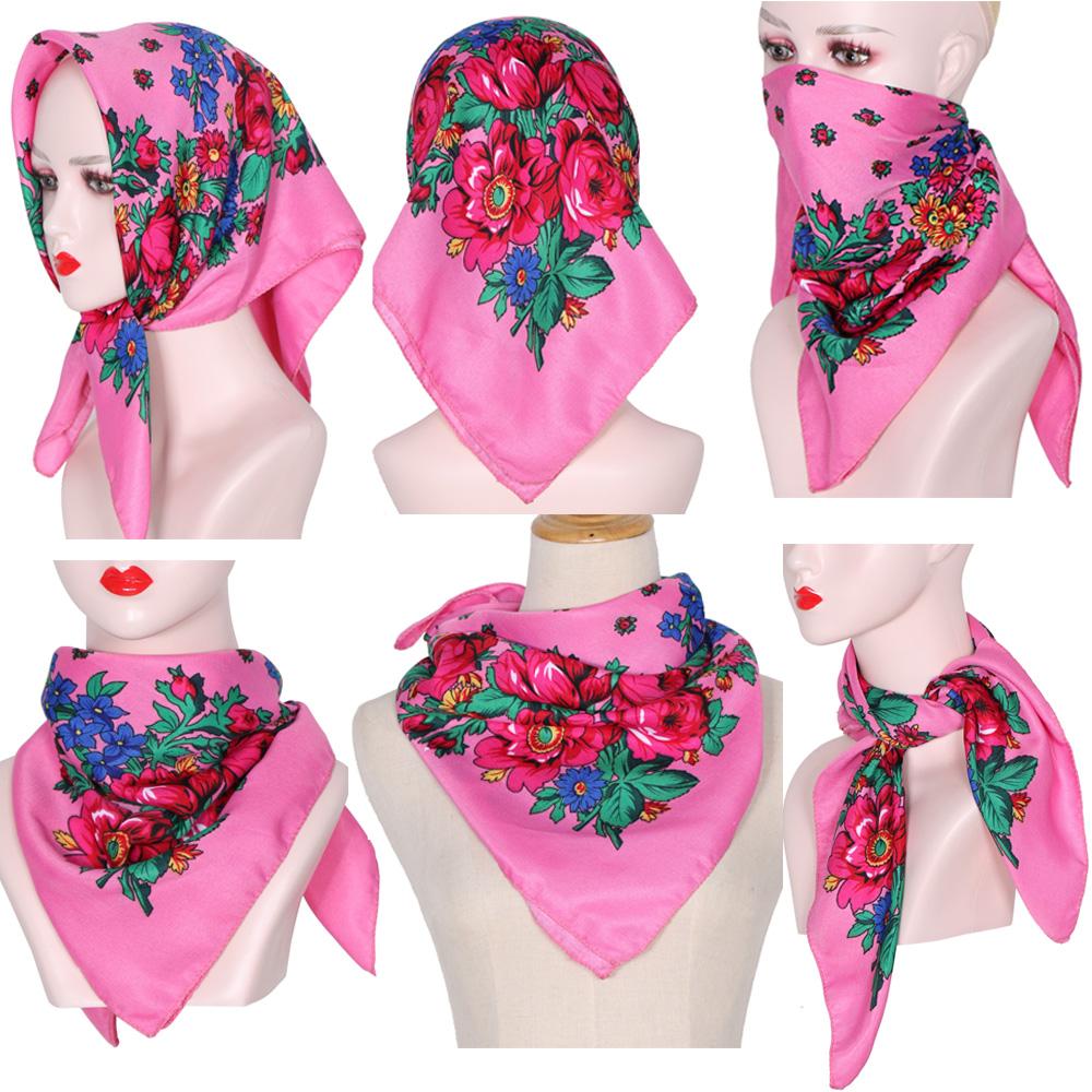 Luxury Hijab Hair Bands Square Cotton Scarf For Women Neckerchief Female Rose Pattern Shawl Headband Fashion Wraps Bandana