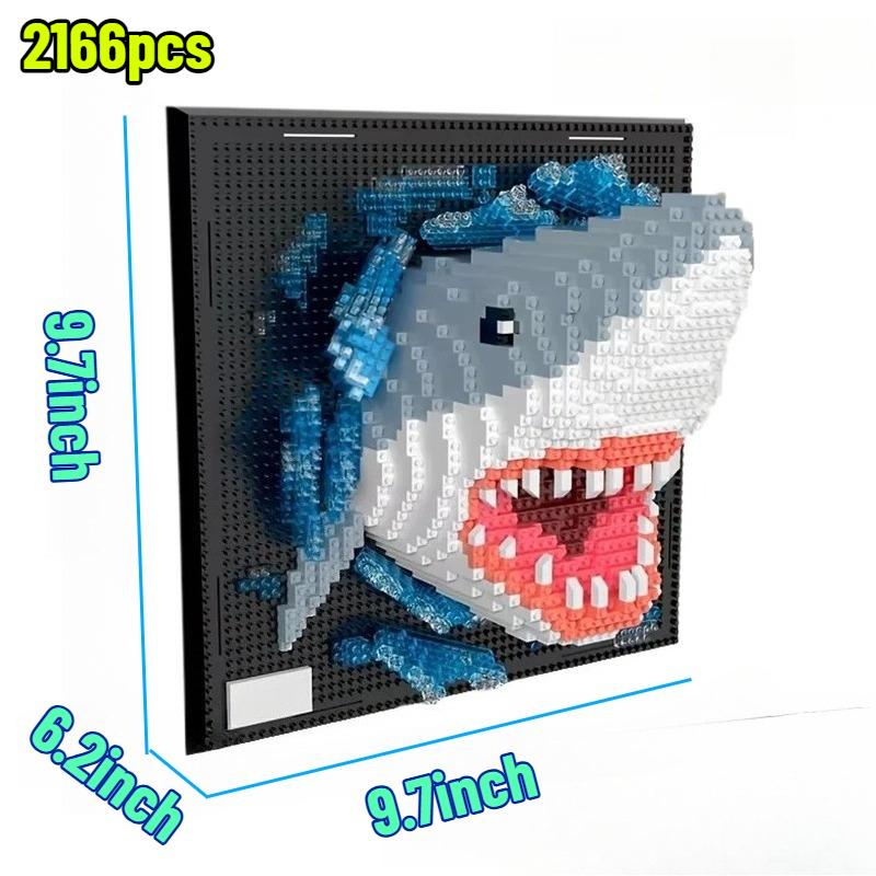 Creative Wall Art Frame Sharks Eagles Panda Model Brick DIY Micro Animal Particle 3D Painting Building Block Toys Adults Gift