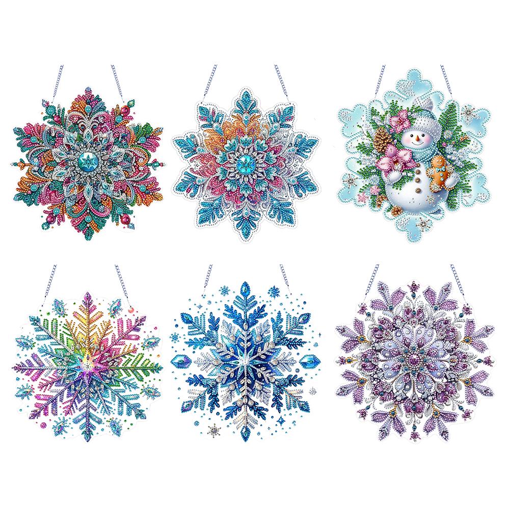 Winter Snowflake 2D Flat DIY Hanging Diamond Art Kits Rhinestone Diamond Art Window Pendants Wall Decor for Home & Windows