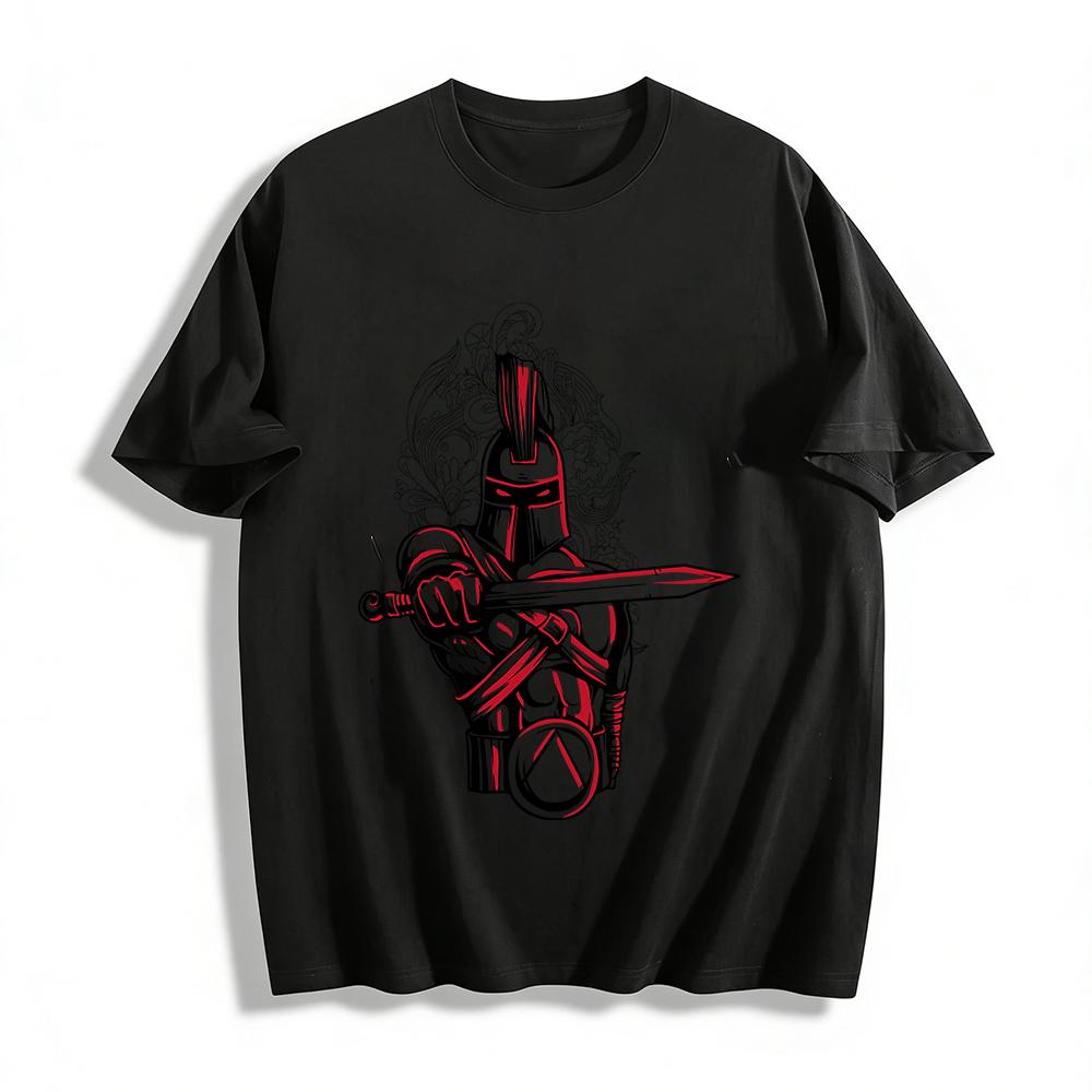 Spartan Warrior Print T-shirt Vintage Street Style Loose Top Pure cotton T-shirt XXS