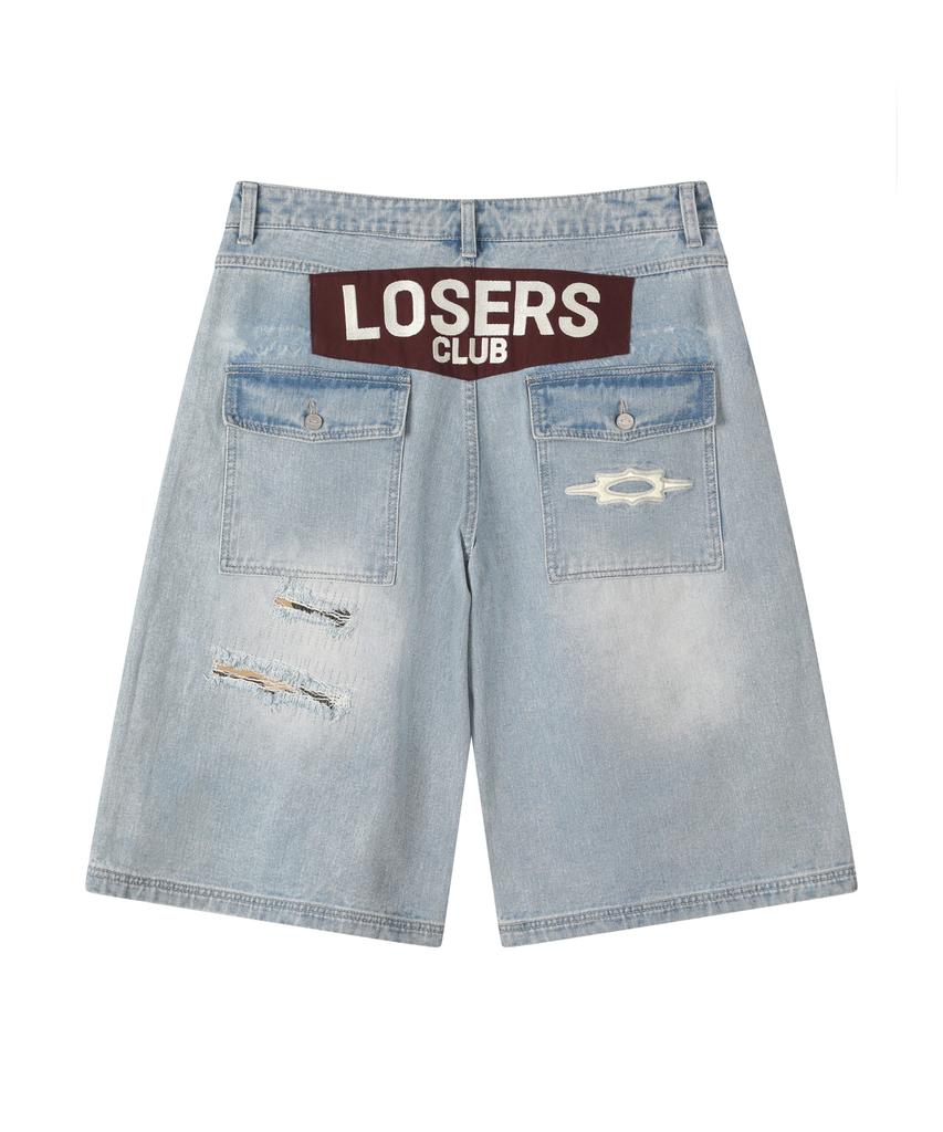 Lujeoseukeulleob Distressed Patch Bermuda Denim Pants Light Blue