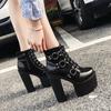 Fashion Women's Punk Nightclub High Heeled Boots Super High Heel 15CM Thick Platform Ankle Bootie Buckles Lace Up Women Boots Size42