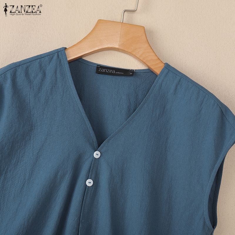 ZANZEA Women Casual V-Neck Solid Color Sleeveless Cotton Tank Tops