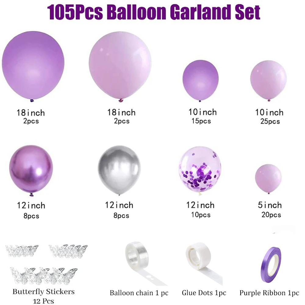

105PCS Purple Latex Balloon Set Suitable for Birthday Parties, Weddings, Valentine s Day Party Decoration Other фиолетовый