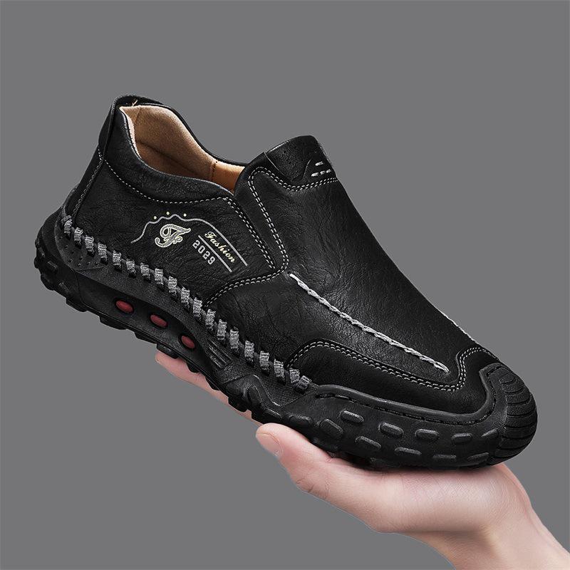 Plus Size Men's Ultra-fiber Hand-stitched Casual Shoes: Trendy Low-top Style (Sizes 45-48)