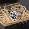 Stainless Steel Viking Compass Runic Ring for Men Vintage Nordic Odin Jewelry Never Fade Viking Totem Statement Ring