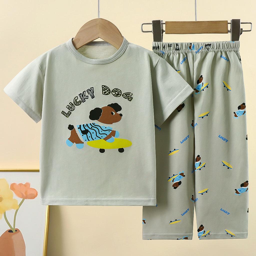 Kids Summer Cotton Short Sleeve Set Class A Baby Air Conditioner Clothes Boys Girls Home Pajamas