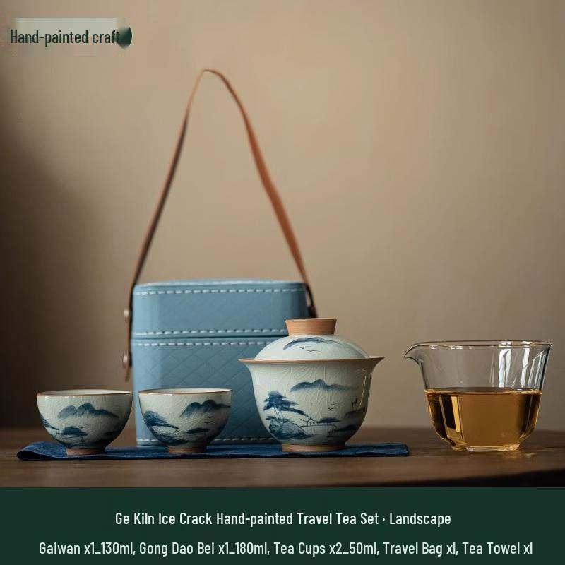 Hand-painted Ge Kiln Ice Crack Portable Tea Set