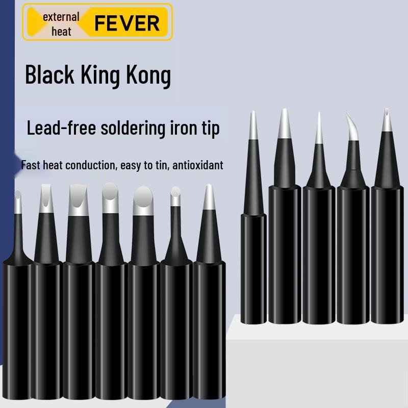 Black King Kong Soldering Iron Tips Set – 5-Piece 900M Internal Heating, Knife-edge & Pointed, Constant Temperature for 936 Soldering Stations
