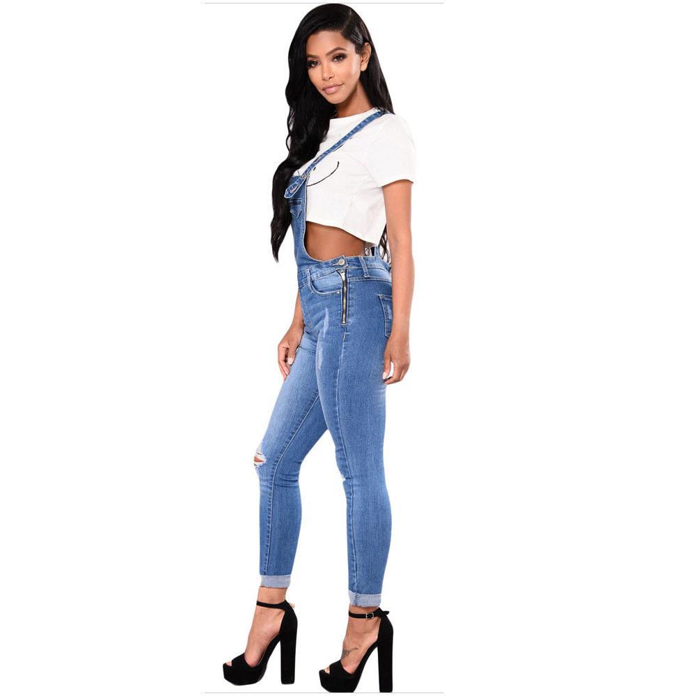 Dam overall i trasig denim med raka ben - Jumpsuit i europeisk & amerikansk stil