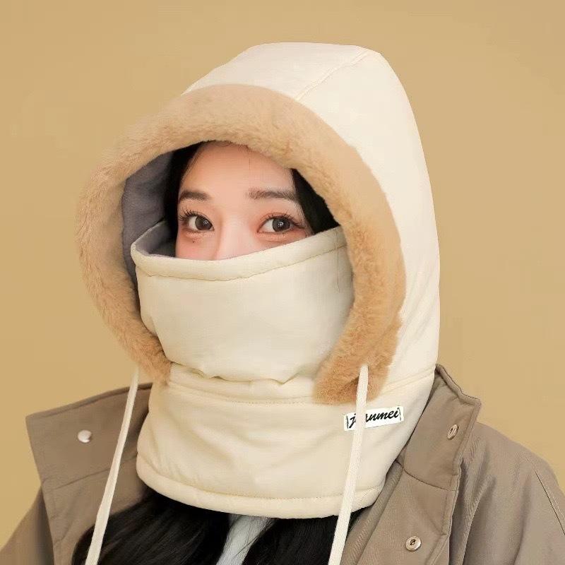 Winter Velvet Warm Ear Protection Women's Ski Riding Windproof Snow Mask Scarf Integrated Hat