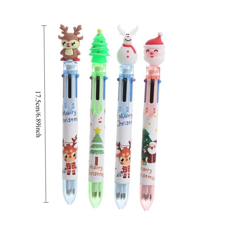 1pc 6Colors Random Christmas Theme Ballpoint Pen Cute Santa Claus Multicolor Marker Pens For Student Stationery Gift Comfortable Grip Stationery Schoo
