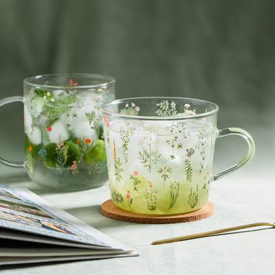 450ml Grass Plant Pattern Borosilicate Glass Milk Coffee Cup Party Juice Beer Mug Kitchen Drinkware Cute Girl Birthday Gifts