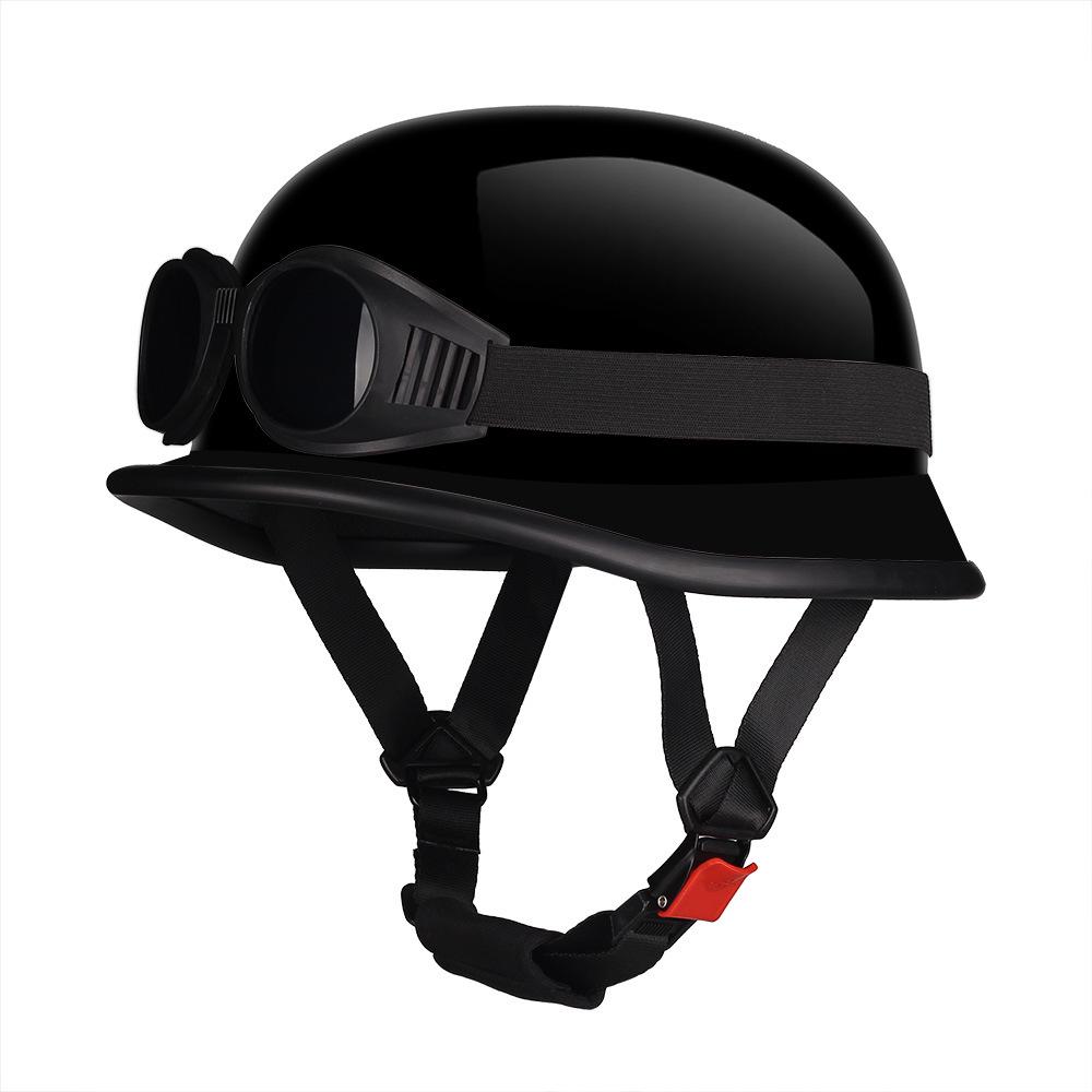 Retro German Style Half Helmet with Goggles: Skull Cap for Scooters & Motorcycles, 3C Certified