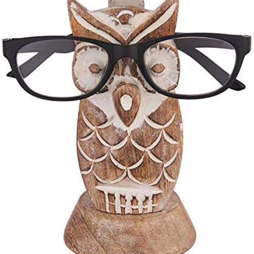 Eximious India Valentines Day Gifts Wooden Owl Glasses Holder Stand for Reading Nightstand Eyeglass Spectacle  Mom Dad Car SPWW19