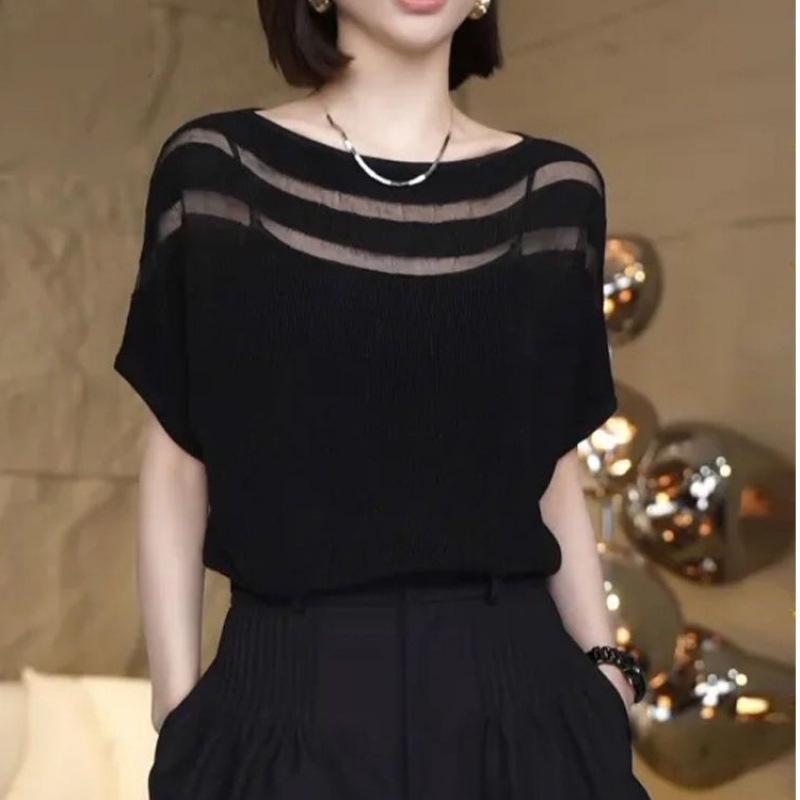 2025 Summer Round Neck Ice Silk Organza Short Sleeve Women's Fashionable Versatile T-shirt