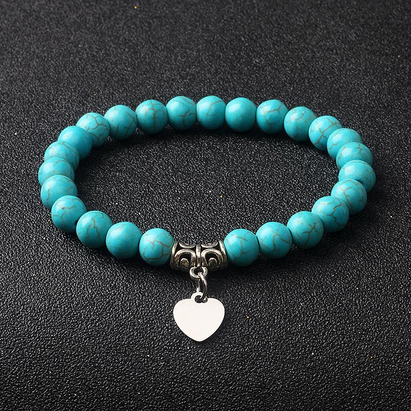 Original Amethyst Heart Charm Bracelets Women 316L Stainless Steel Pendant Bracelets Nature Stone Beaded Couple Jewelry Pulsera