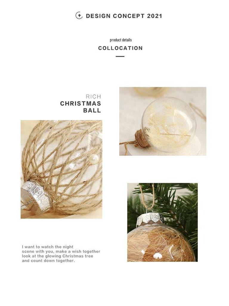 Striped Transparent Linen Christmas Ball Ornaments Set for Tree Decoration