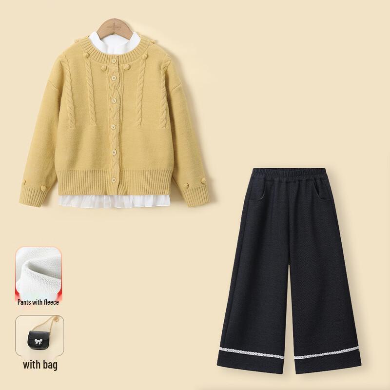 Girls  Knitted Cardigan 3-Piece Warm Outfit Set 165