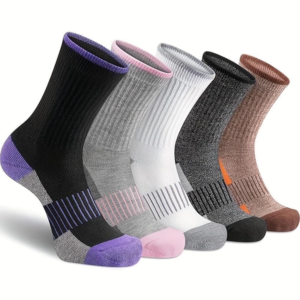 

5 пар женских элегантных однотонных спортивных носков до середины икры - дышащие влагоотводящие повседневные спортивные носки для весны и осени, милые носки One-size