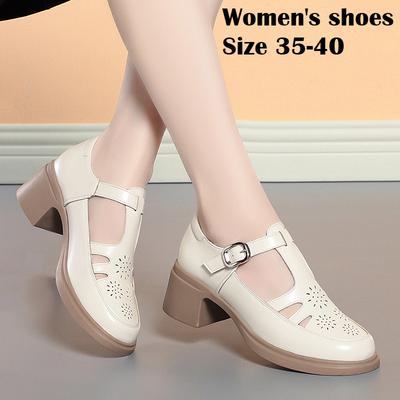 Römersandalen für Damen im Sommer, dicke Absätze und geschlossene Zehenpartie, bequeme Damenschuhe, hohle, atmungsaktive Schnallenschuhe