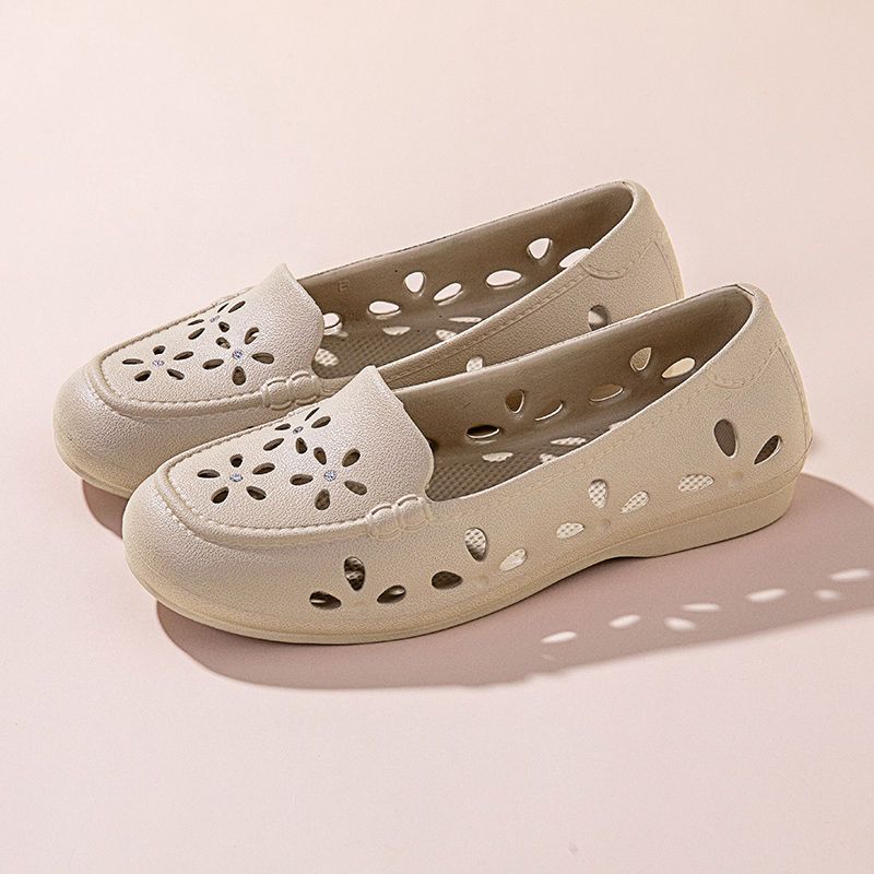 Breathable One Foot Perforated Women's Summer Toe Cap Anti Slip Single Shoe Mesh Sandals