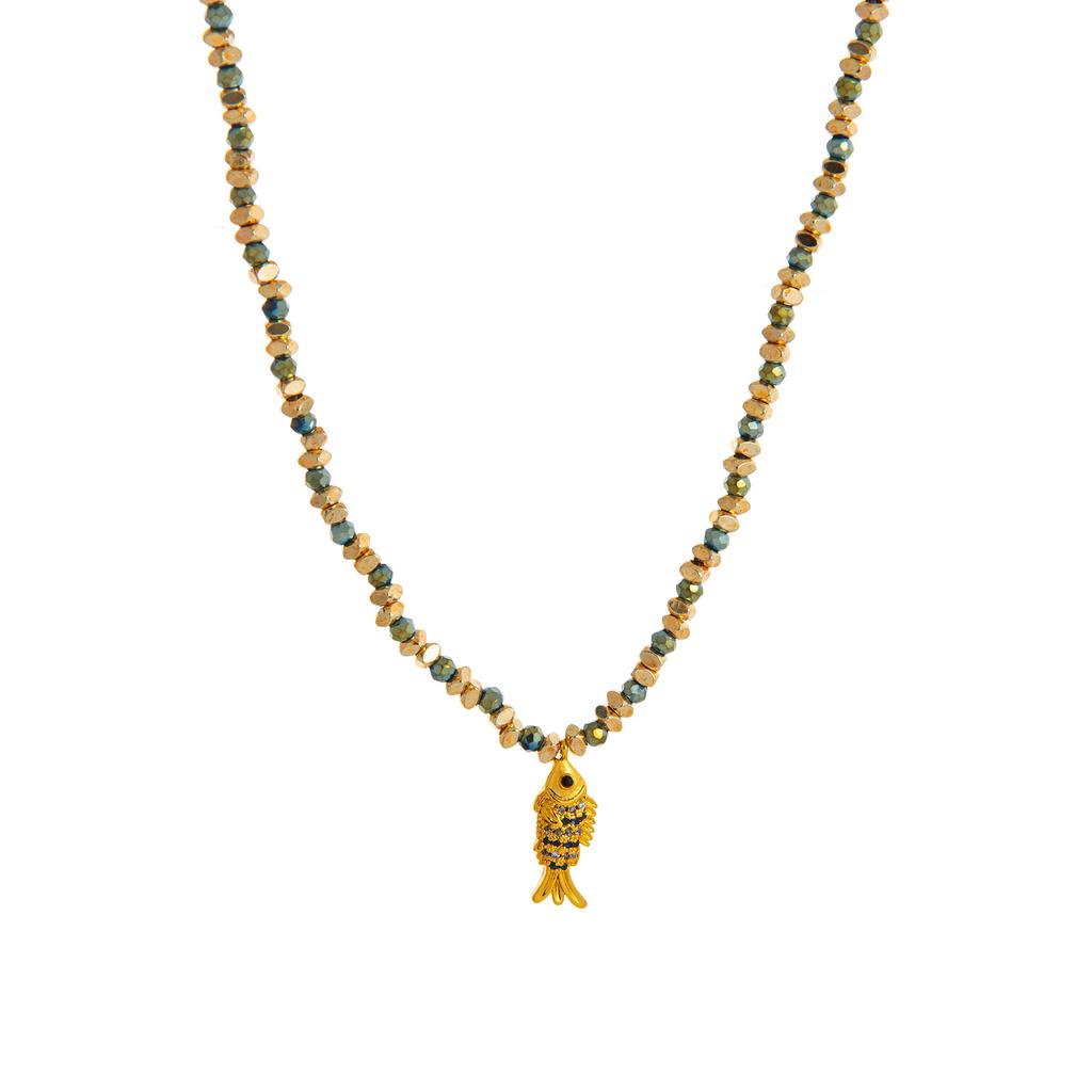 Collana da donna con perline a forma di pesce corallo colorato alla dopamina, con temperamento, placcatura in oro e conservazione del colore