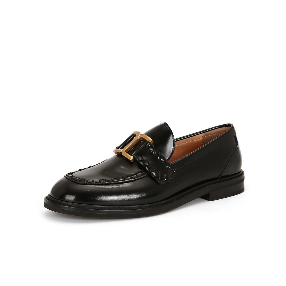 Cowhide version ~ Su Yinyin's same retro small gold buckle genuine leather thick sole is heightened and a foot of loafers women's small leather shoes