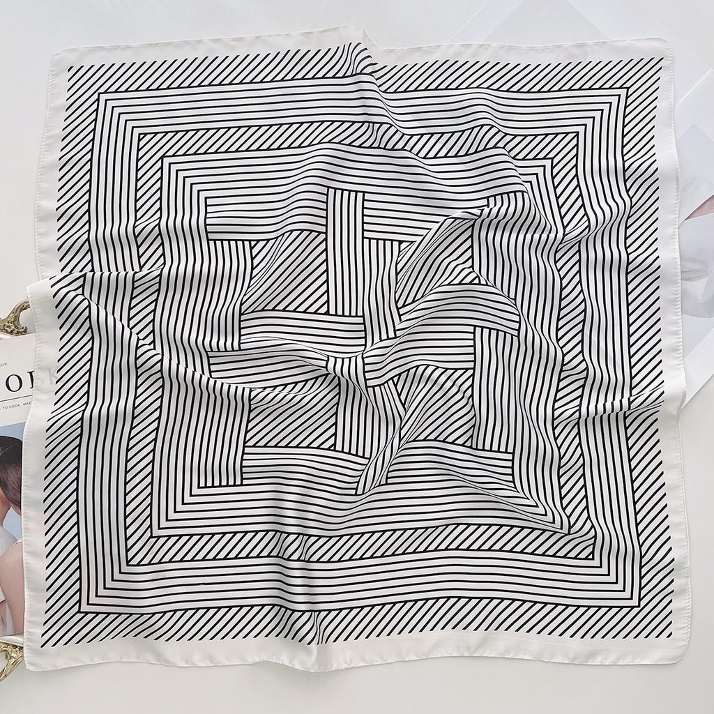 Minimal Striped Small Square Scarf Women'S Spring And Summer Simulation Silk Scarf Foreign Style Neck Protection Scarf Headband Headscarf