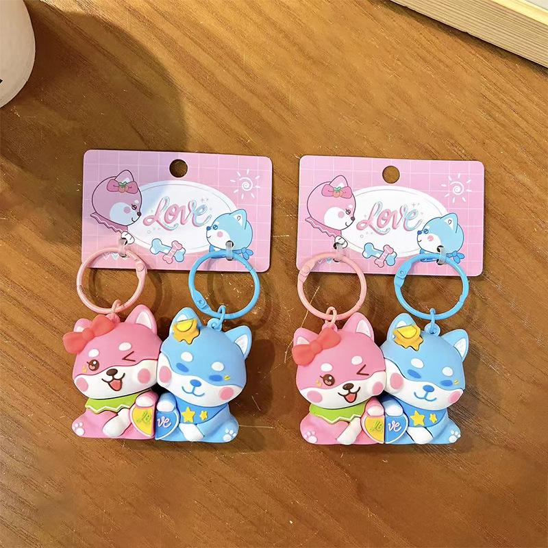 Shiba Inu Couple Keychain: Cute Magnetic Buckle Pendant for Backpack & Car Keys