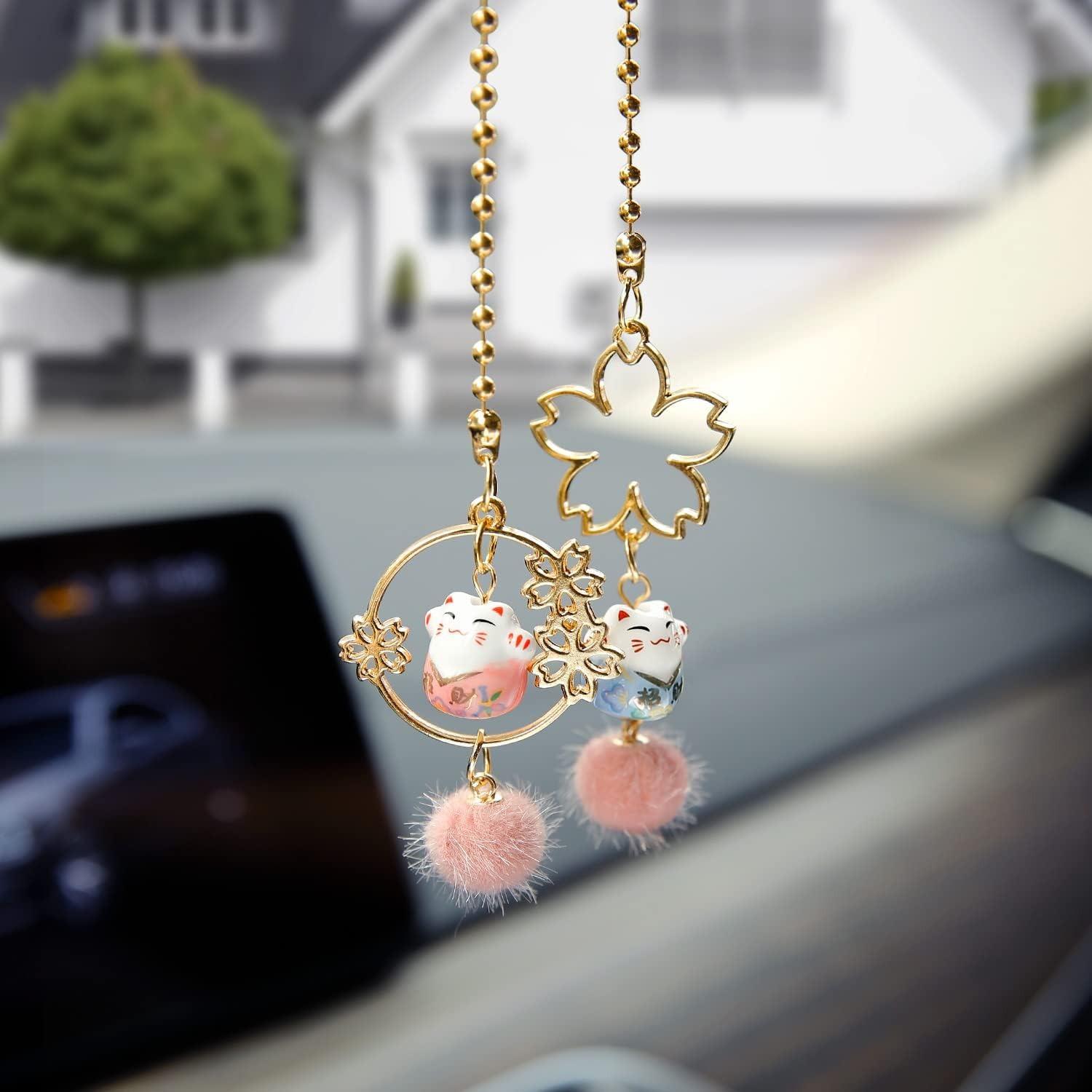 

1PC Lucky Cat Car Interior Pendant, Car Decoration Mini Ceramic Lucky Cat Pendant Pendant