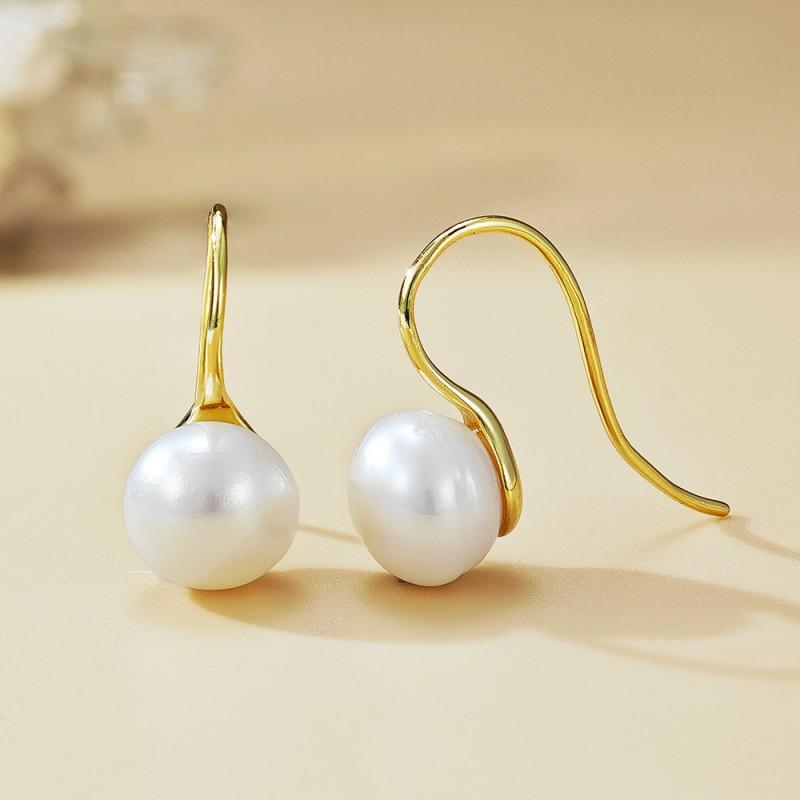 Sterling Freshwater Pearl Earrings Women Geometric Oval Studs Minimalist Elegant Jewelry 925 Sterling Silver