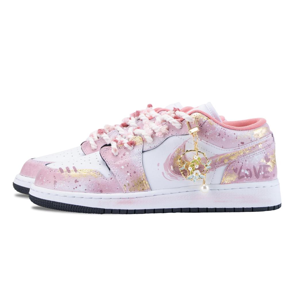 Jordan Air Jordan 1 Pink Dreamy Low Top Vintage Basketball Shoes Unisex Gold Powder 553560-025(Team836-)