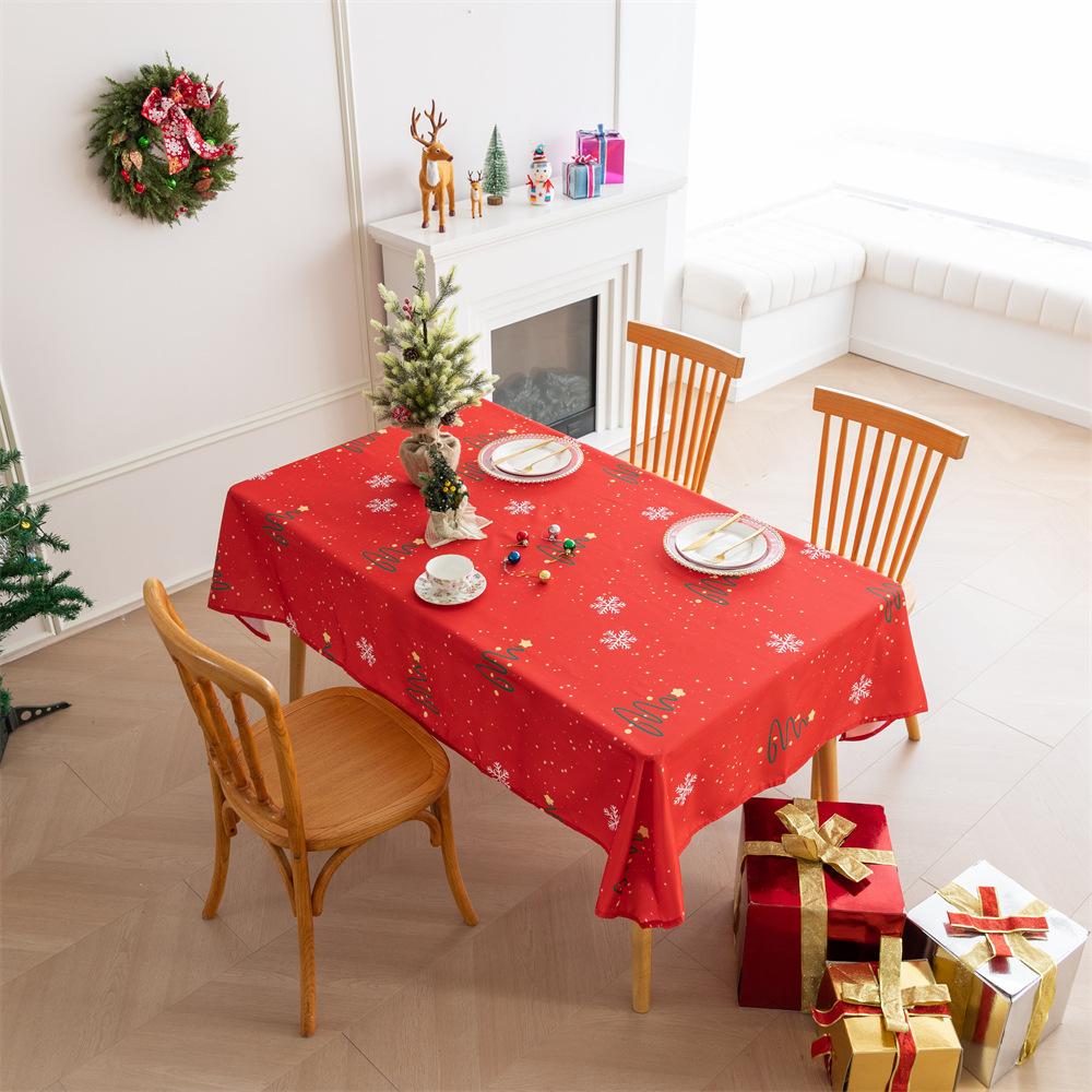 

Nordic Red Waterproof And Oil-Proof Christmas Table Cloth Festive Desk Pastoral Fruit Coffee Table Round Table Tablecloth 100*140cm