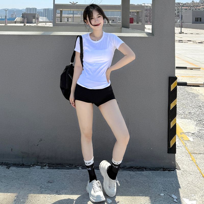 Spring and Summer New Seamless Stretch Yoga T-shirt Slim Fit Quick-Drying Sports Short Sleeve Women Running Outdoor Breathable Fitness Top