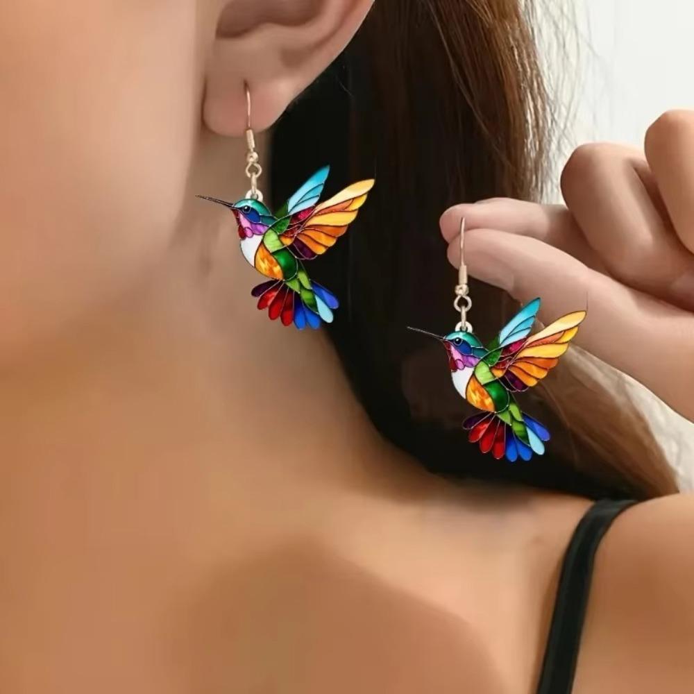 Acrylic Bird Dangle Earrings Retro Style Stud Earrings Gifts 2D Bird Shape Earrings  Women Girls