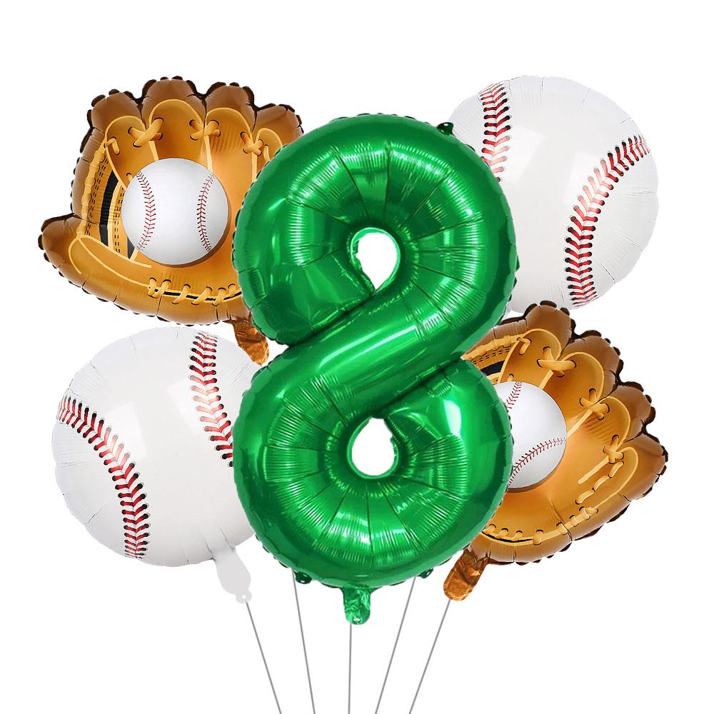 Baseball Balloons 32Inch Foil Green Number 0~13th Birthday Decor For Baseball Party Supplies Baseball Sports Theme