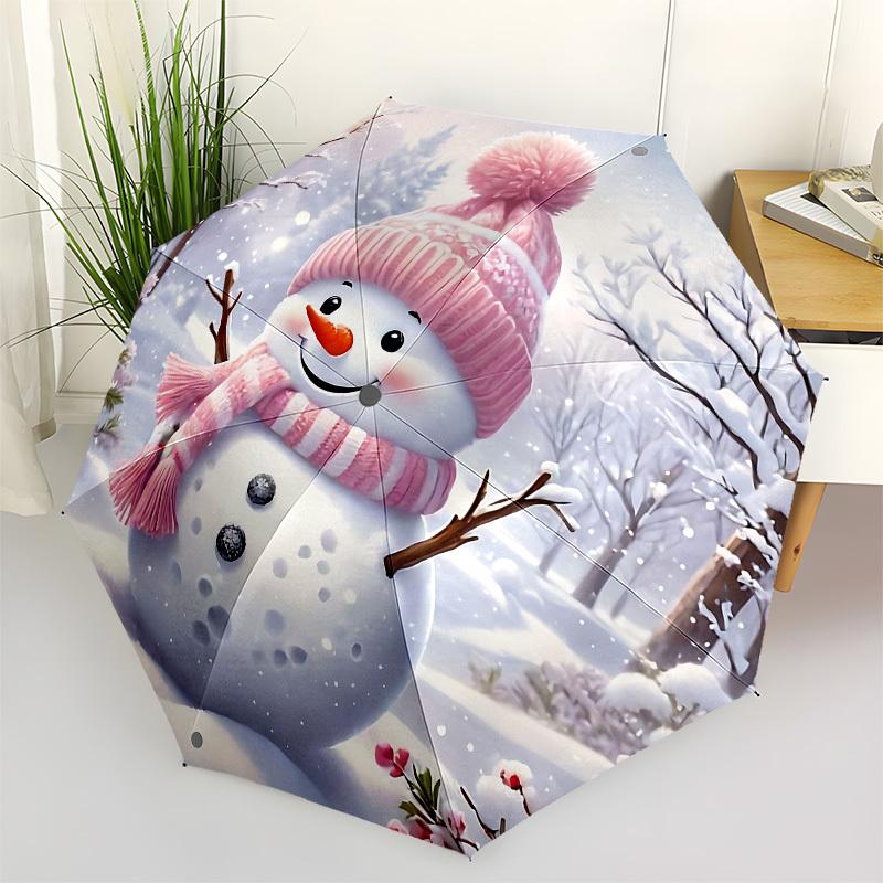 

Snowman Winter Automatic Folding umbrella Compact 8 rib Design, Unique Style, Suitable for Everyday Outdoor Use, Perfect Gift for Friends an